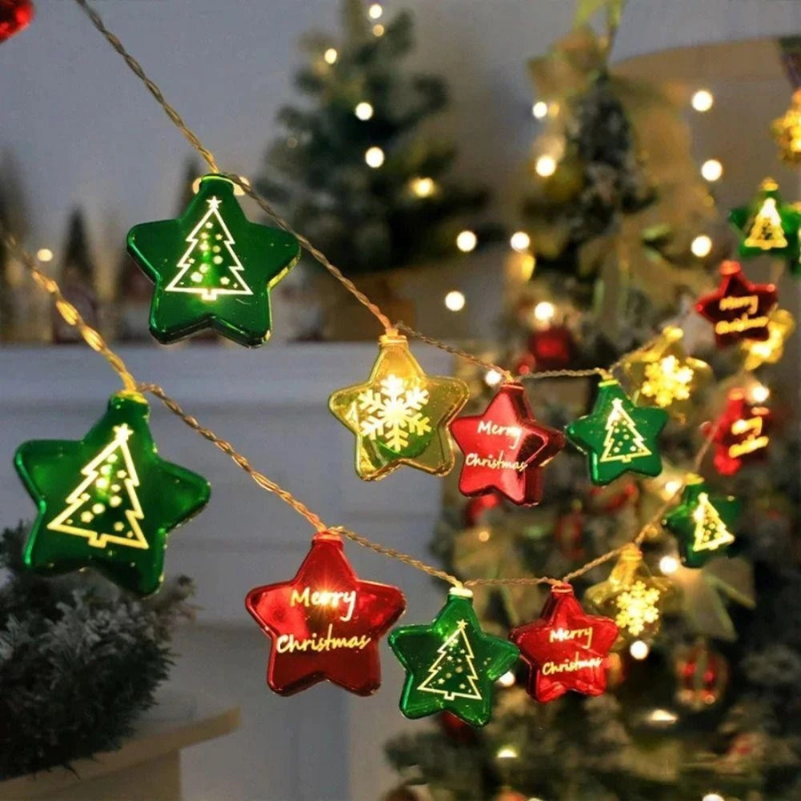 Dây đèn LED trang trí Noel kiểu trái châu Ngôi sao - Cắm điện Trang trí Noel siêu lung linh