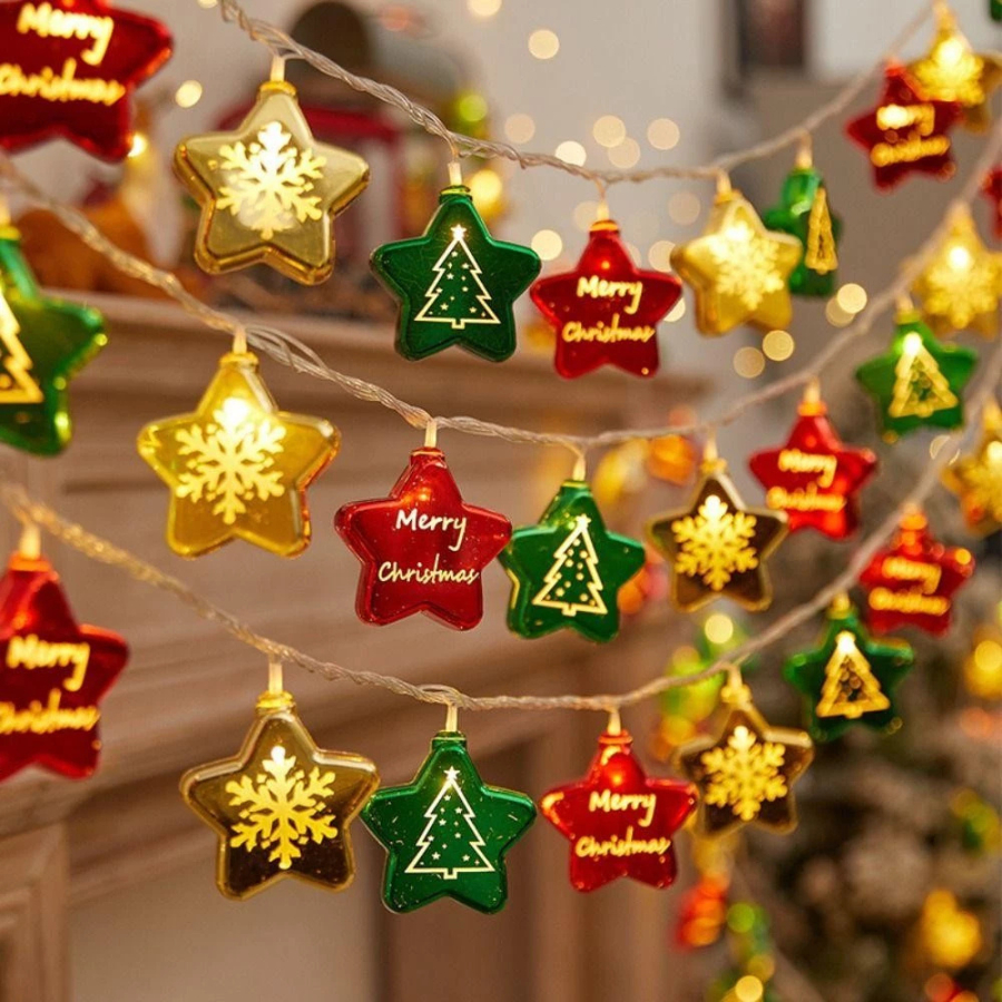 Dây đèn LED trang trí Noel kiểu trái châu Ngôi sao - Cắm điện Trang trí Noel siêu lung linh