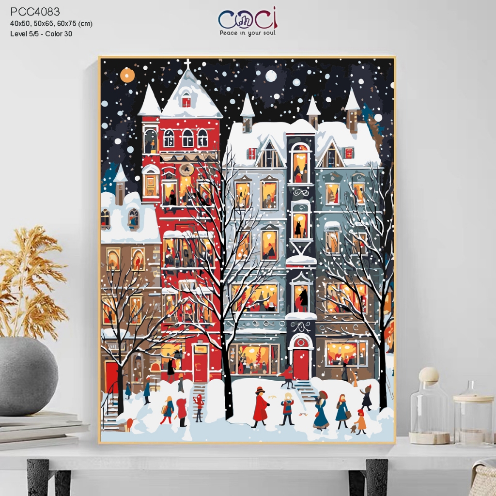 Tranh số hoá Giáng Sinh Noel Tuyết Rơi Tự Tô Màu Theo Số COCI Có Khung Làm Quà Tặng PCC4083