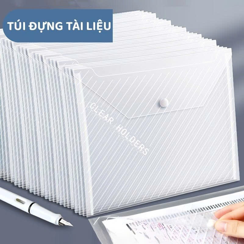 Set 10 Túi Đựng Tài Liệu Trong Suốt A4 Có Khuy Bấm Clear Bag Tiện Lợi Đựng Giấy Tờ Tài Liệu