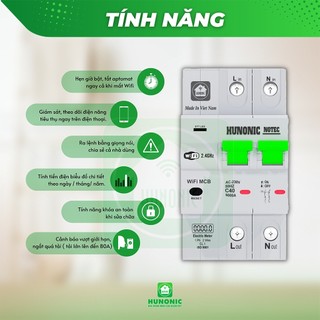 Aptomat Đo Năng Lượng Thông Minh HUNONIC Notec, Theo Dõi Điều Khiển Từ Xa Qua Điện Thoại - HNATME