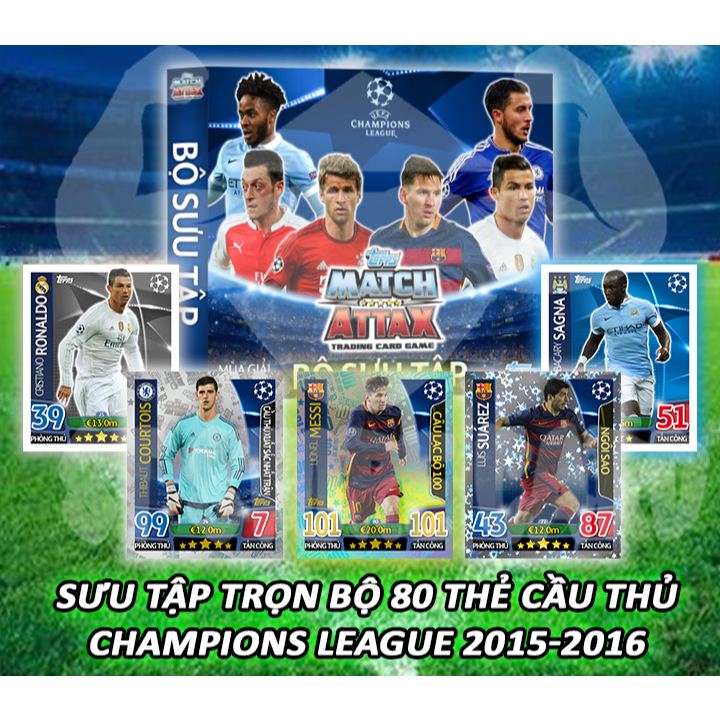 [Bộ 80 hình in] Thẻ cầu thủ bóng đá 2015/16 UCL size Poca Match Attax ...