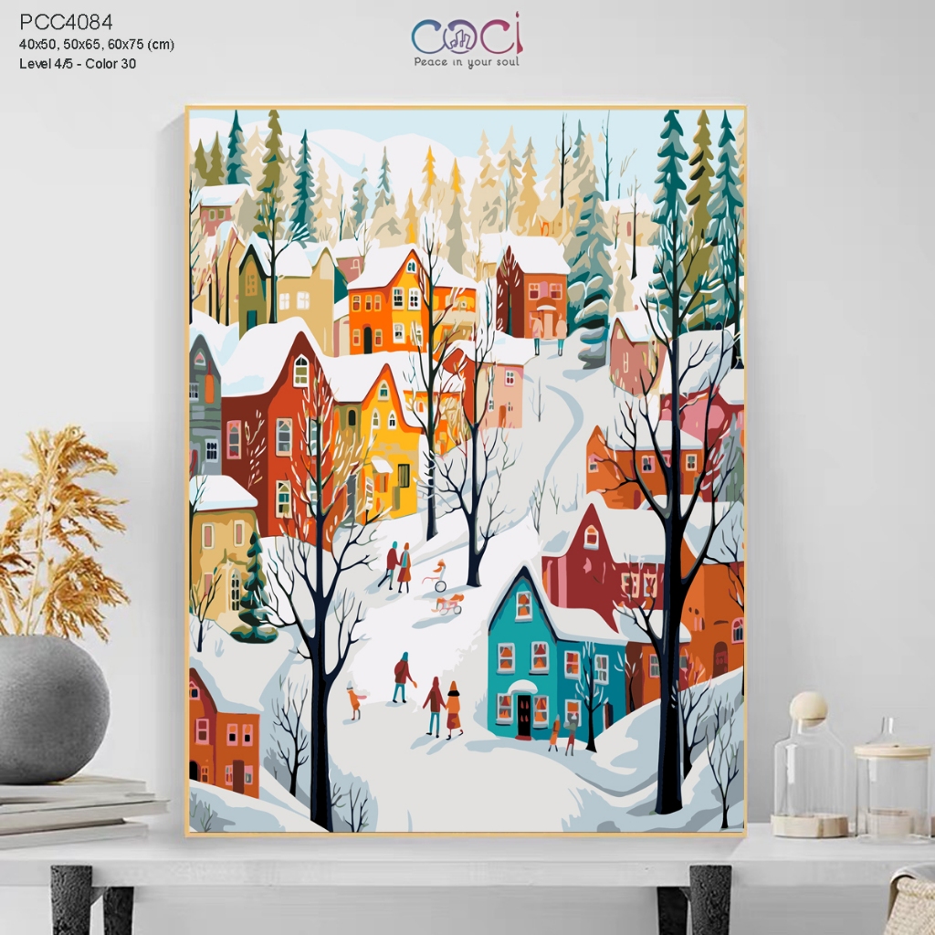 Tranh Tô Màu Theo Số Giáng Sinh Noel Phong Cảnh Tuyết Rơi COCI Có Khung Làm Quà Tặng PCC4084