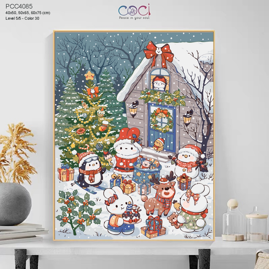 Tranh Tô Màu Số Hoá Giáng Sinh Noel Phong Cảnh Tuyết Rơi COCI Hoạt Hình Cute Làm Quà Tặng PCC4085