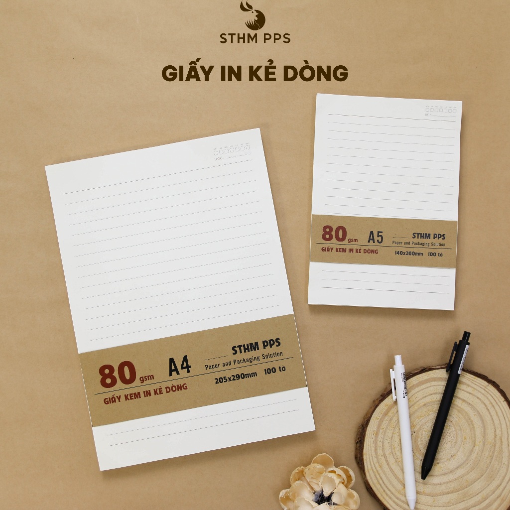 Xấp 100 tờ ruột giấy kem in kẻ dòng A4, A5 - 80gsm, 100gsm dùng cho làm ...