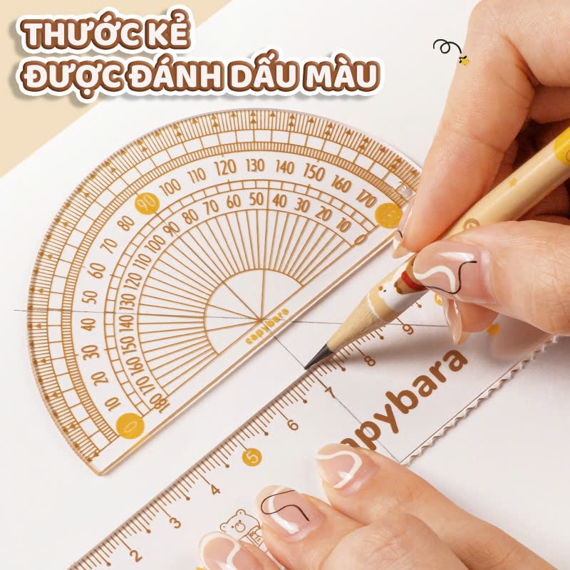 Bộ Đồ Dùng Học Tập 7 Món Hộp Thiếc Chuột Nước  Dễ Thương, Bộ Thước Kẻ Compa Học Tập Cho Bé