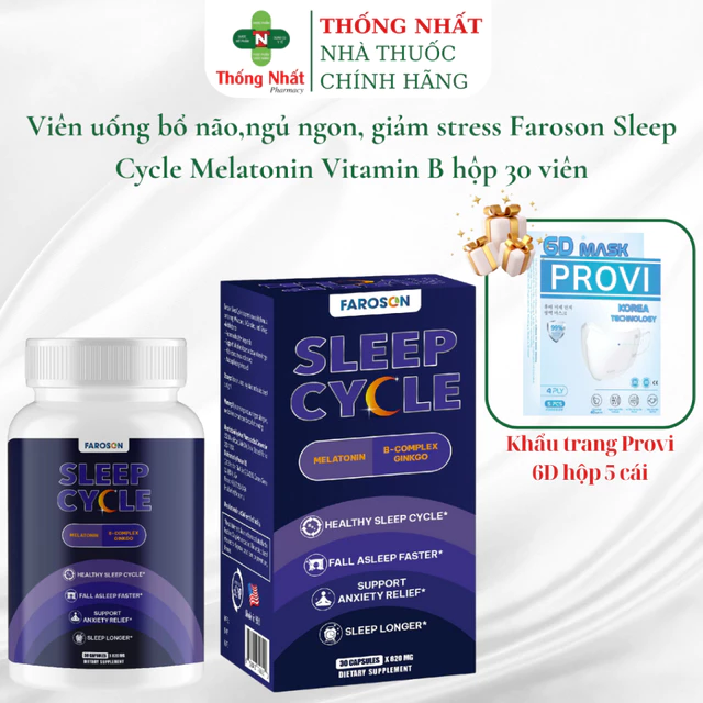 Viên uống bổ não,ngủ ngon, giảm stress Faroson Sleep Cycle Melatonin Vitamin B hộp 30 viên TPBVSK