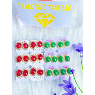 Các mẫu bông tai mạ vàng 18 ca, đá cẩm thạch xanh, đỏ dành cho nữ, siêu bền