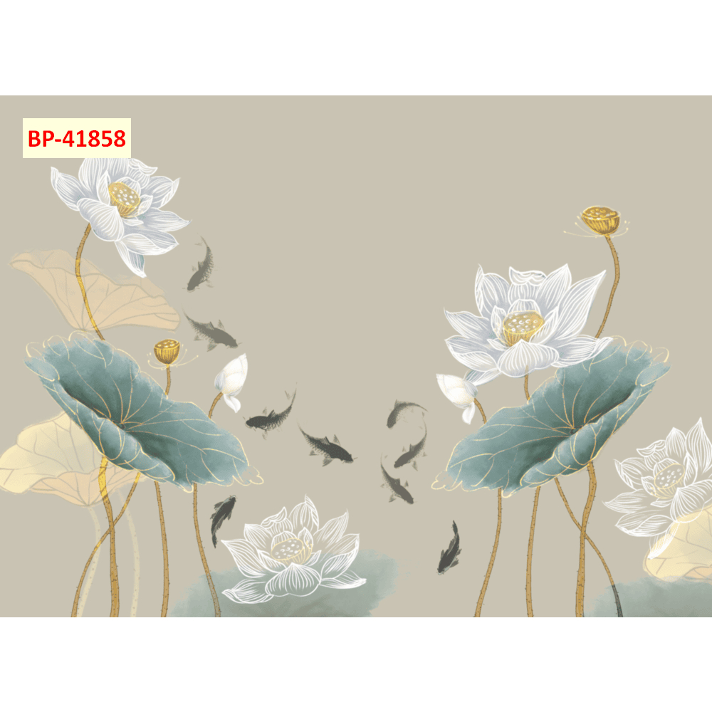 Tranh lụa 3D dán tường phong thủy cá chép hoa sen, cửu ngư quần hội