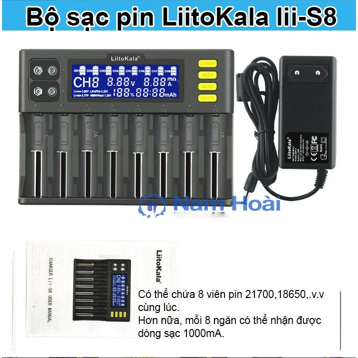 Bộ sạc pin Liitokala Lii-S8 Li-Ion 3.7v Nimh 1.2v Li-Fepo4 3.2v dành ...
