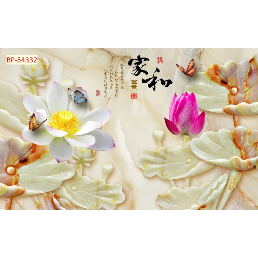 Mẫu tranh dán tường lụa 3D cao cấp chủ đề cá chép hoa sen