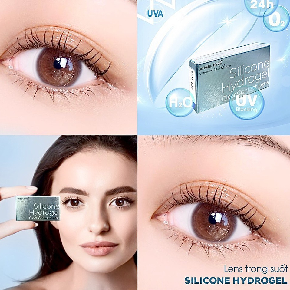 Lens Cận Trong Suốt Hàng Cao Cấp, Kính Áp Tròng An.gel Ey.es Độ Cận 1-15 Chất Liệu Silicone Hydrogel Thân Thiên Với Mắt