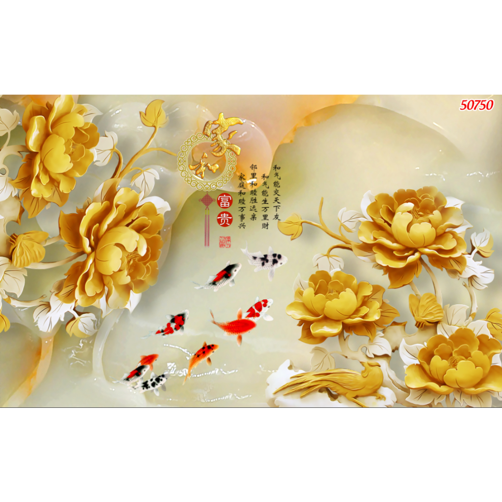 Tranh lụa 3D luxury hoa sen vàng sang trọng, trang trí không gian sống