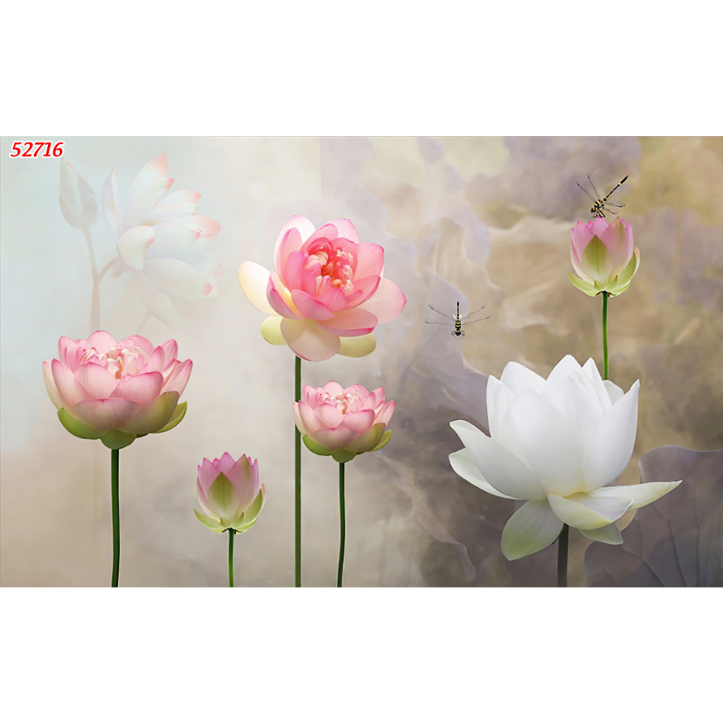 Tranh lụa 3D nghệ thuật hoa sen, decor phòng khách hiện đại sang trọng