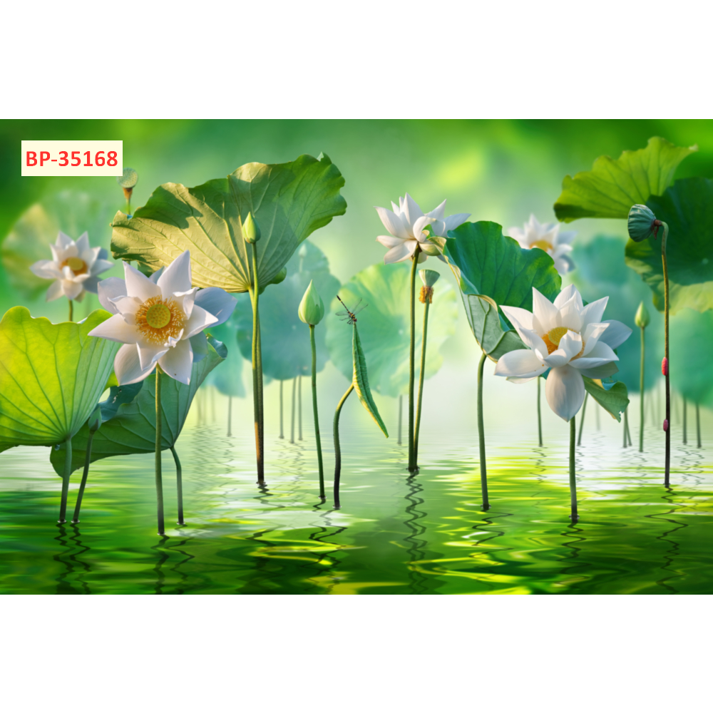 Tranh lụa 3D nghệ thuật hoa sen, decor phòng khách hiện đại sang trọng