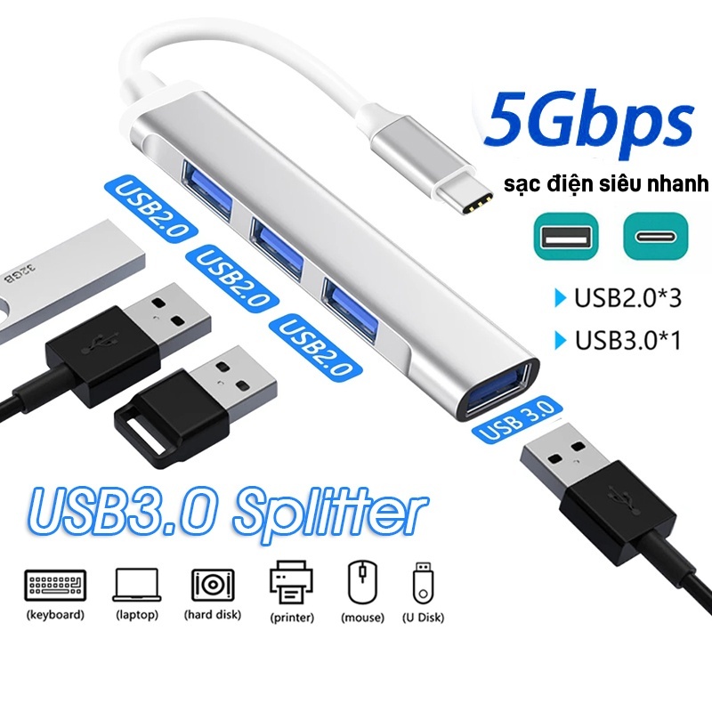 Bộ Hub Chuyển Đổi USB Type C 4 Trong 1,Bộ chia Hub USB và Hub Type C 3. ...
