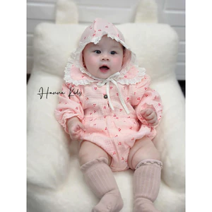 Bộ Body Muslin Dài Tay Cổ Bèo Cho Bé Gái Kèm Mũ Xinh Xắn Dễ Thương Tiệm Nhà Bơ