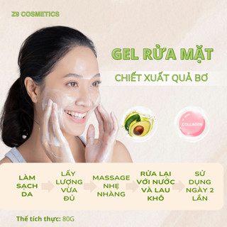 Gel rửa mặt bơ Z9 cấp ẩm da trắng sáng giảm ngừa mụn, loại bỏ lớp dầu trên da 80ml