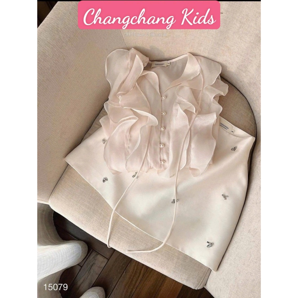 Sét váy bé gái áo bèo cộc tay phối chân váy đính đá thủ công cho bé gái từ 15-55kg và mẹ sang chành sàng điệu