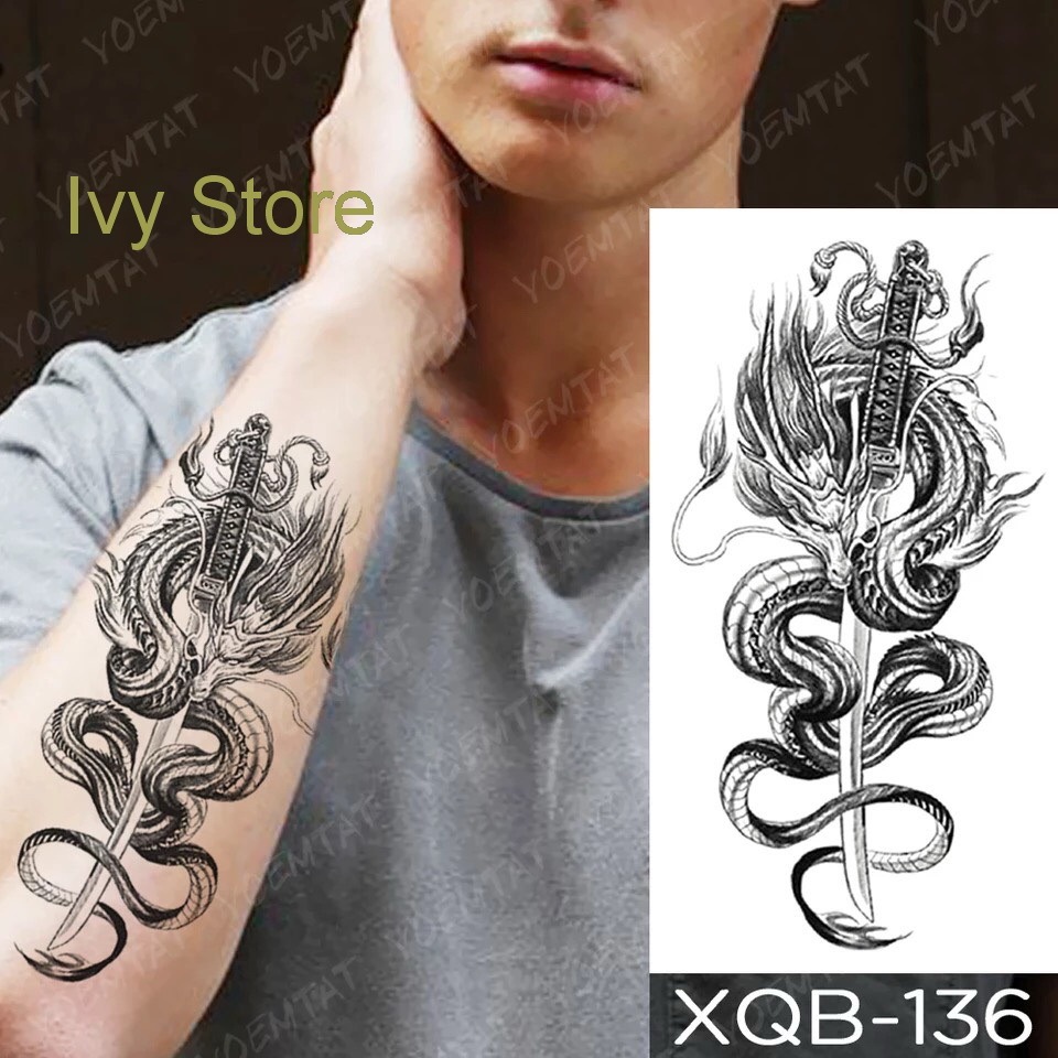 Tattoo lớn cá tính, Hình xăm dán, tattoo sticker hình con rồng, phượng ...