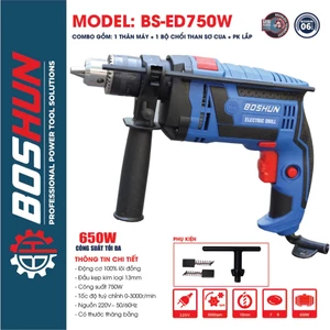 Máy Khoan Điện Có Búa BOSHUN BS-ED750W, Công Suất 750W, Đầu Kẹp 13mm - Có Chỉnh Tốc - Motor Dây Đồng