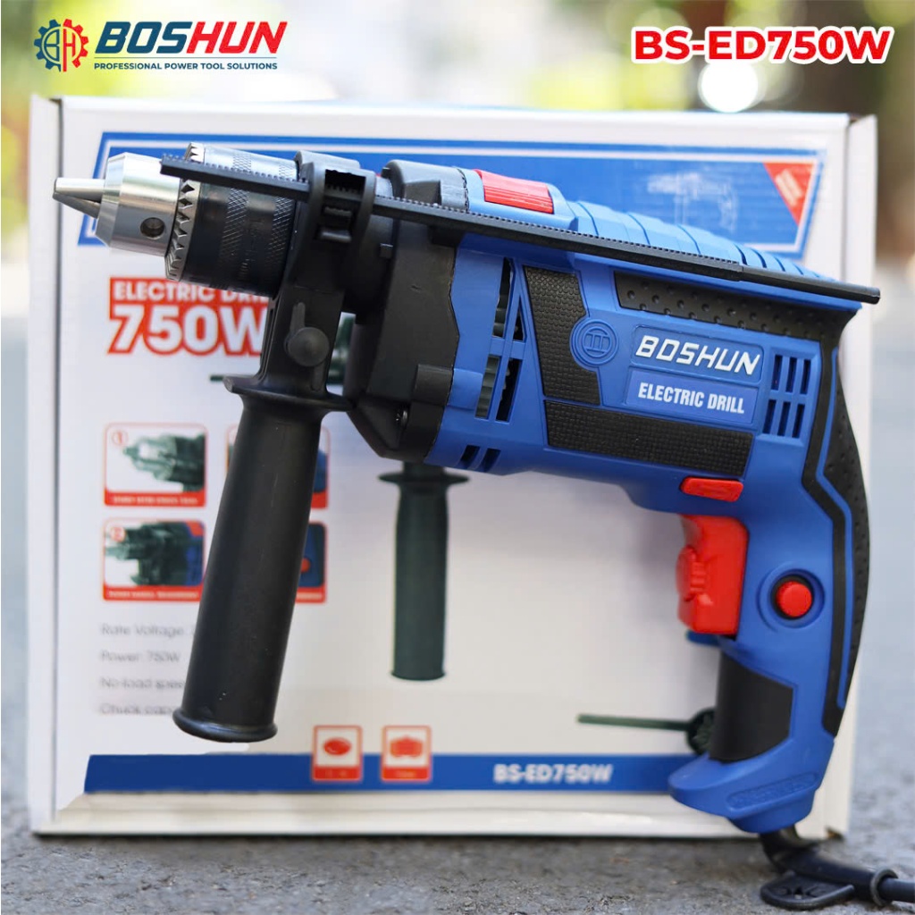 Máy Khoan Điện Có Búa BOSHUN BS-ED750W, Công Suất 750W, Đầu Kẹp 13mm - Có Chỉnh Tốc - Motor Dây Đồng