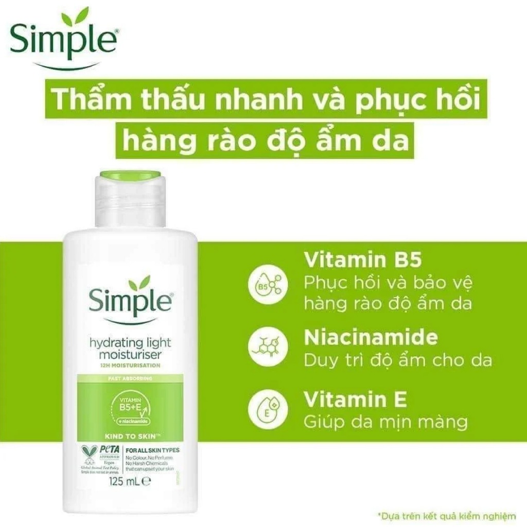 Ảnh Kem Dưỡng Ẩm Simple Phục Hồi, Dưỡng Ẩm Cho Da Nhạy Cảm - Simple Hydrating Light Moisturiser 125ml 1
