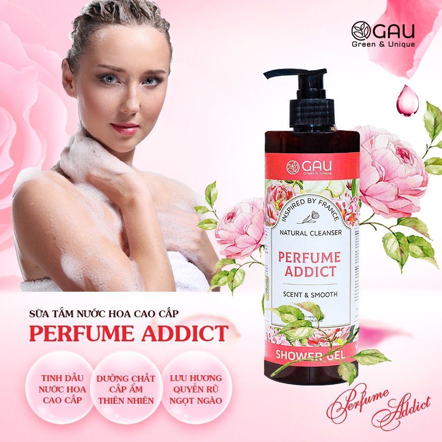 Sữa tắm Nước hoa Pháp Tự Nhiên Chính hãng GAU ADDICT PERFUME Lưu Hương Quyến Rũ Mềm Mịn Dưỡng Ẩm