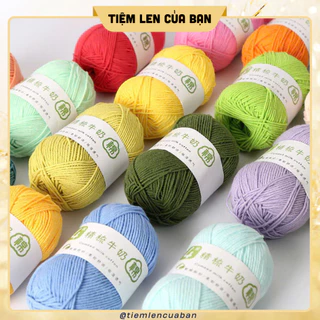 Len milk cotton combed 4 sợi chống xù , vón cục cuộn 50g