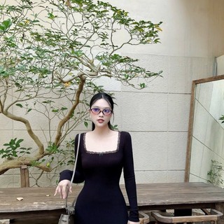 Đầm Cổ U phố Viền Ren Nữ Ôm Dáng Nhẹ Nhàng Nàng Thơ