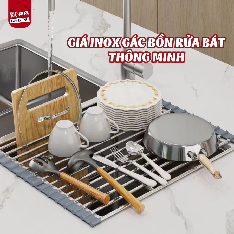 Giá Inox Gác Bồn Rửa Chén Úp Bát Đĩa Tiện Lợi, Giá Đựng Hoa Quả, Rửa Rau Đa Năng