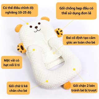 Gối Chống Trào Ngược Cho Bé, Đệm Ngủ Định Hình Bảo Vệ Cột Sống Vải Nhung Hạt Mịn Mềm Mại Dễ Dàng Vệ Sinh G02