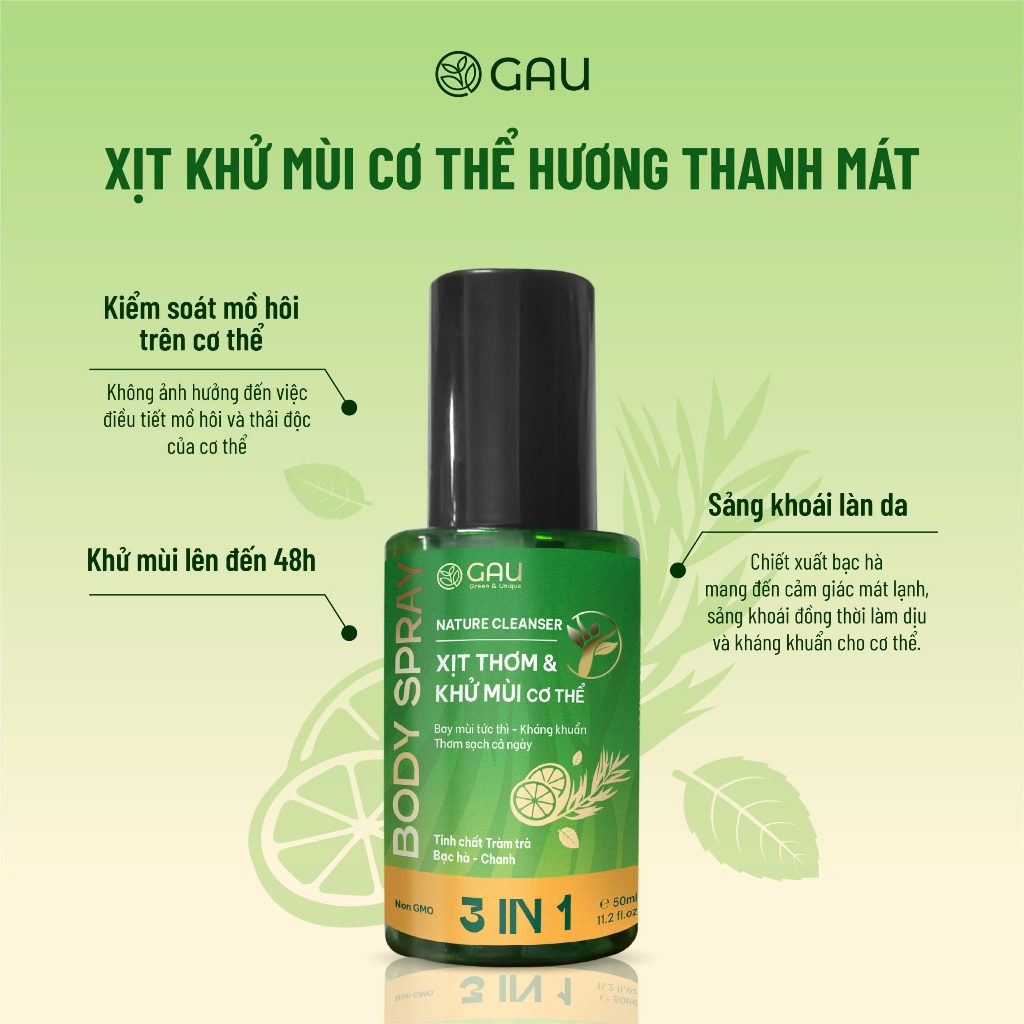 XỊT THƠM CƠ THỂ & NÁCH GAU KHỬ MÙI CẢ NGÀY, HƯƠNG QUẢ THANH MÁT TỰ NHIÊN GIỮ ẨM MỀM DA 120ml