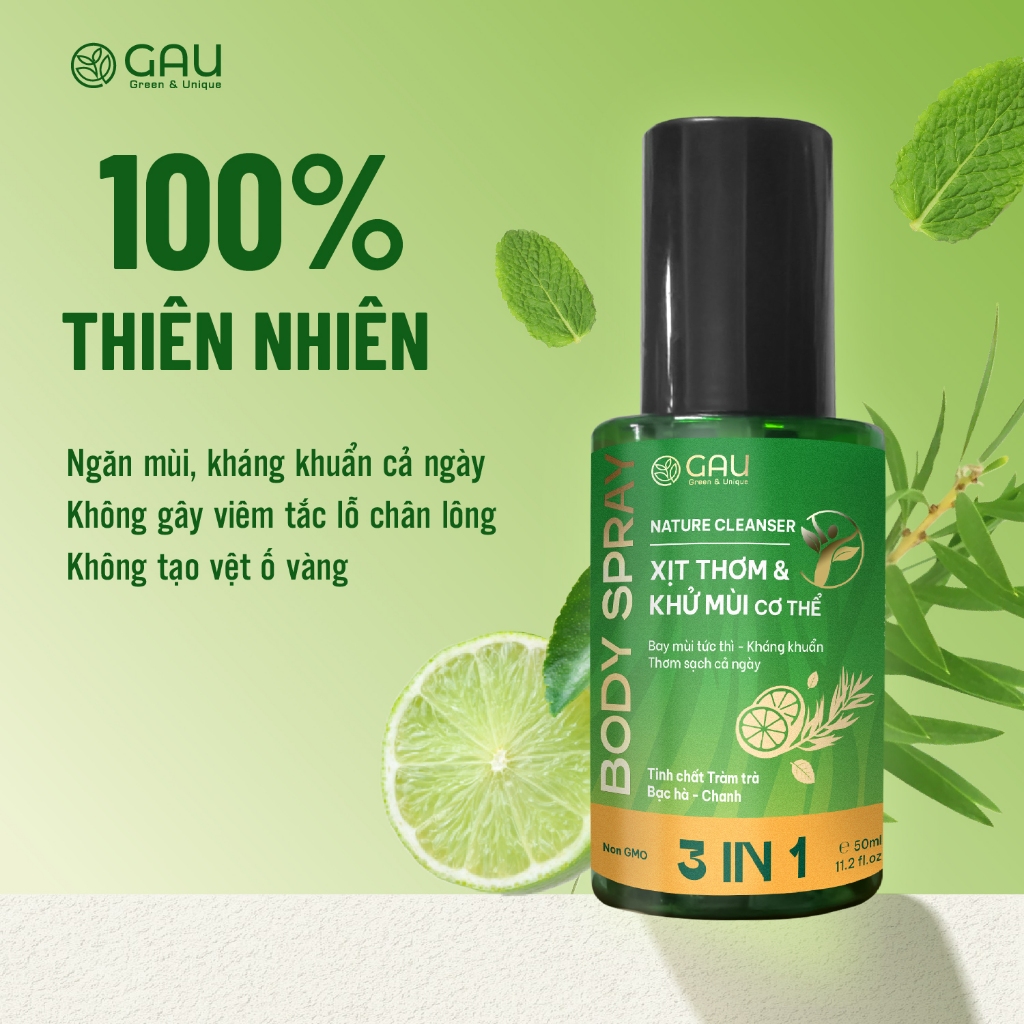 XỊT THƠM CƠ THỂ & NÁCH GAU KHỬ MÙI CẢ NGÀY, HƯƠNG QUẢ THANH MÁT TỰ NHIÊN GIỮ ẨM MỀM DA 120ml