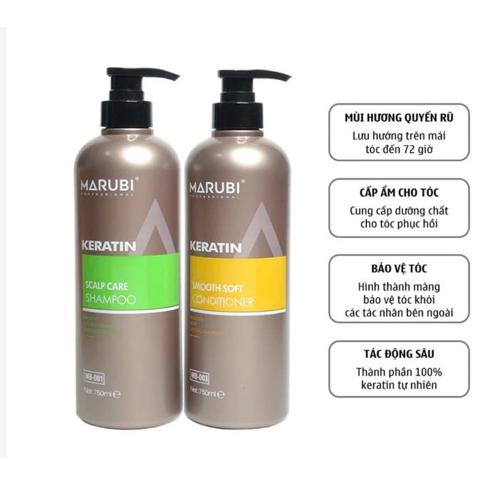 Dầu gội Keratin Marubi dầu gội siêu phục hồi mềm mượt tóc 750ml