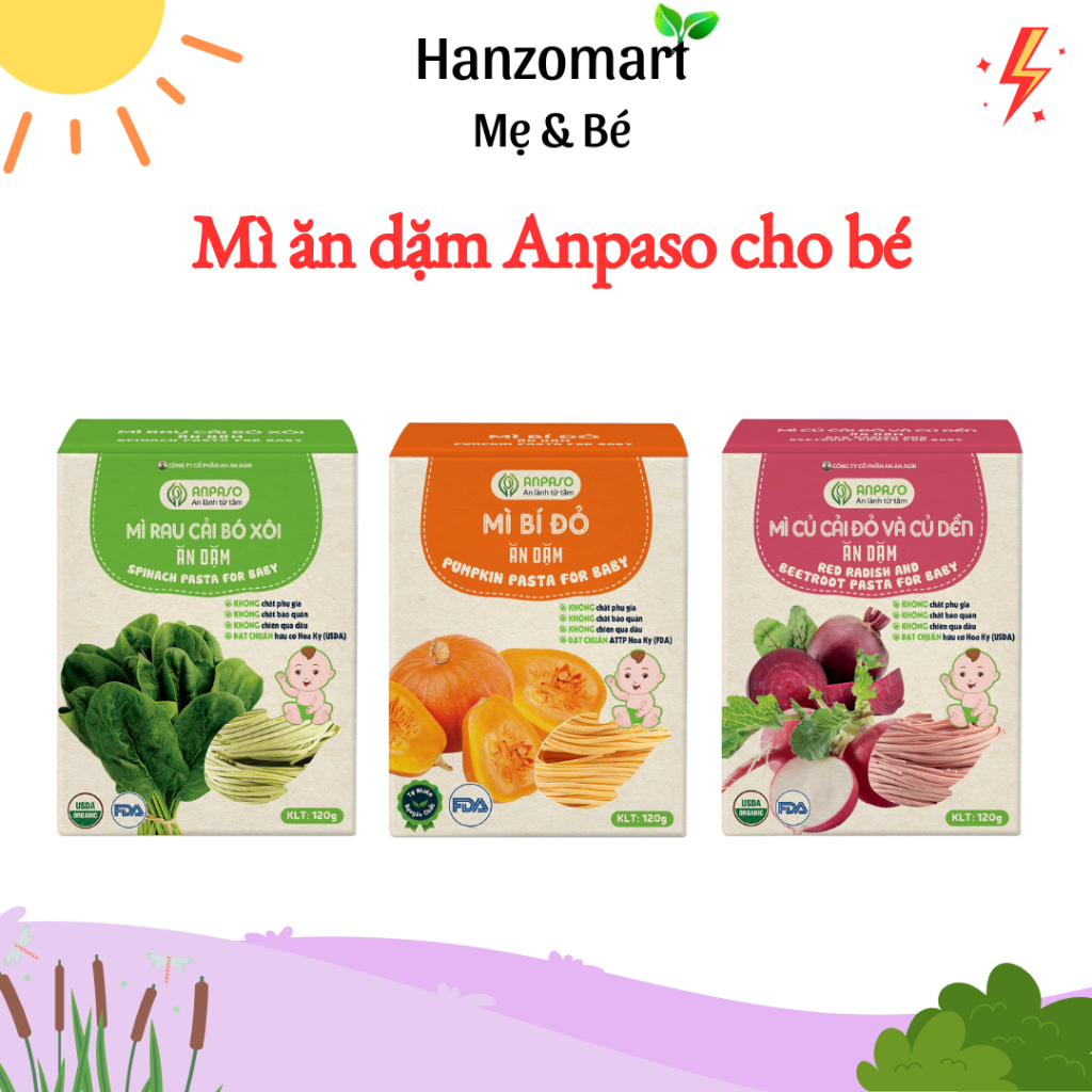 Mì Ăn Dặm cho bé Anpaso từ rau củ hữu cơ - Đồ Ăn Dặm Cho Bé 6 Tháng tuổi Bổ Sung Vitamin, Chất Xơ