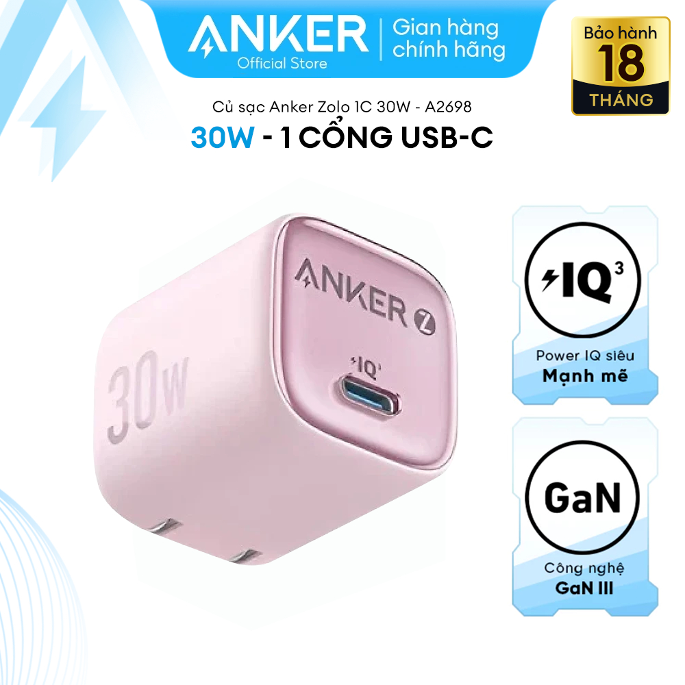 Ảnh Củ sạc nhanh Anker Zolo GaN 30W 1 cổng USB-C Power IQ 3.0 - A2698 Hỗ trợ sạc nhanh từ iphone 8 trở lên 2