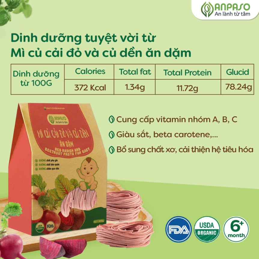 Mì Ăn Dặm cho bé Anpaso từ rau củ hữu cơ - Đồ Ăn Dặm Cho Bé 6 Tháng tuổi Bổ Sung Vitamin, Chất Xơ