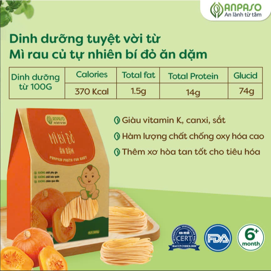 Mì Ăn Dặm cho bé Anpaso từ rau củ hữu cơ - Đồ Ăn Dặm Cho Bé 6 Tháng tuổi Bổ Sung Vitamin, Chất Xơ