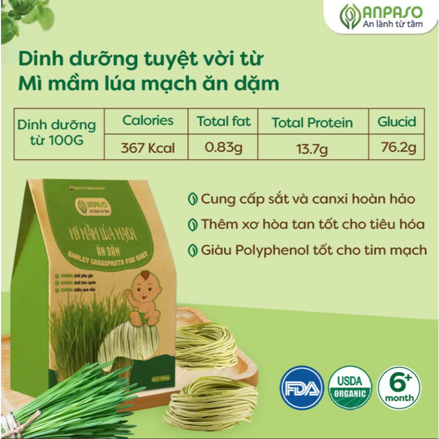 Mì Ăn Dặm cho bé Anpaso từ rau củ hữu cơ - Đồ Ăn Dặm Cho Bé 6 Tháng tuổi Bổ Sung Vitamin, Chất Xơ
