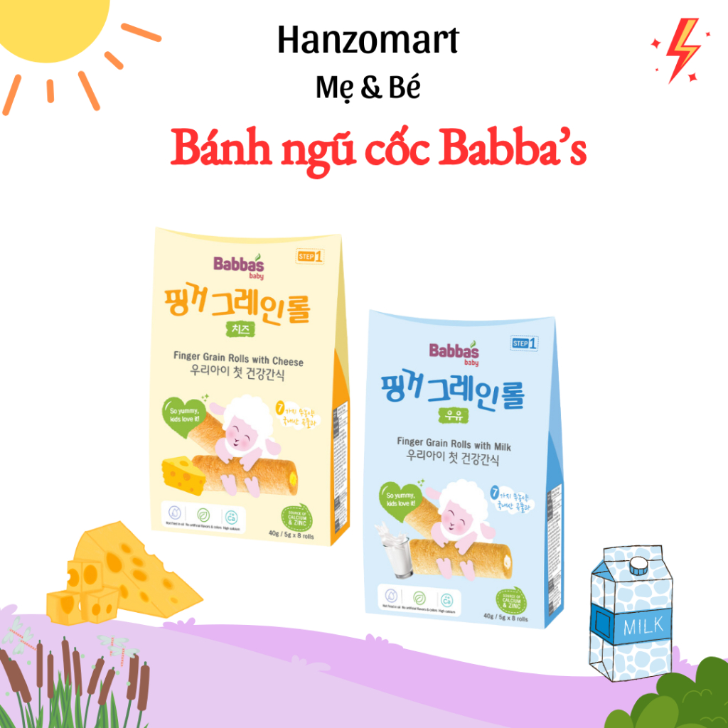Bánh ăn dặm cho bé ngũ cốc Babba’s Baby vị sữa/phô mai thơm ngon giàu dinh dưỡng 40g