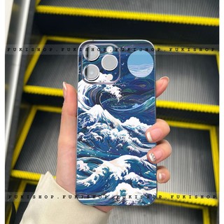 Miếng dán Skin Mặt lưng Sau full viền Sóng xanh MS02 Dành Cho 16 pro max 15 pro max 14 pro max 13 pro max 12 pro max