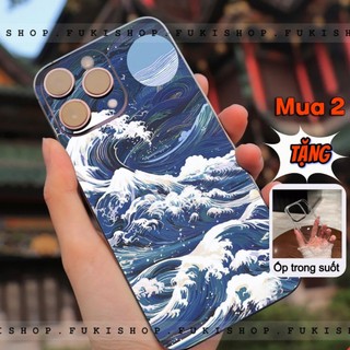 Miếng dán Skin Mặt lưng Sau full viền Sóng xanh MS02 Dành Cho 16 pro max 15 pro max 14 pro max 13 pro max 12 pro max