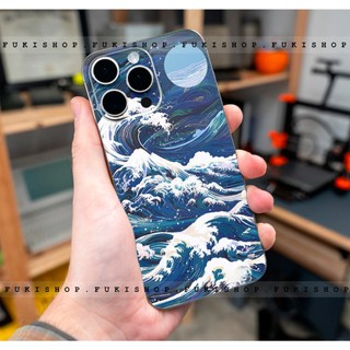 Miếng dán Skin Mặt lưng Sau full viền Sóng xanh MS02 Dành Cho 16 pro max 15 pro max 14 pro max 13 pro max 12 pro max