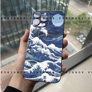Miếng dán Skin Mặt lưng Sau full viền Sóng xanh MS02 Dành Cho 16 pro max 15 pro max 14 pro max 13 pro max 12 pro max