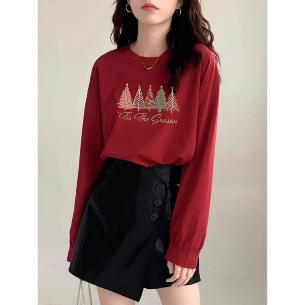 Áo thun Nữ tay dài form rộng bo tay in hình Giáng sinh, Noel JULY FASHION, Áo thun nữ dài tay Chất Cotton 4c chính phẩm
