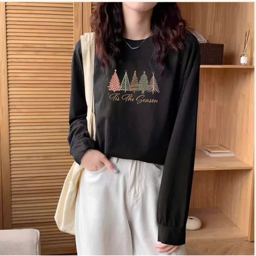 Áo thun Nữ tay dài form rộng bo tay in hình Giáng sinh, Noel JULY FASHION, Áo thun nữ dài tay Chất Cotton 4c chính phẩm