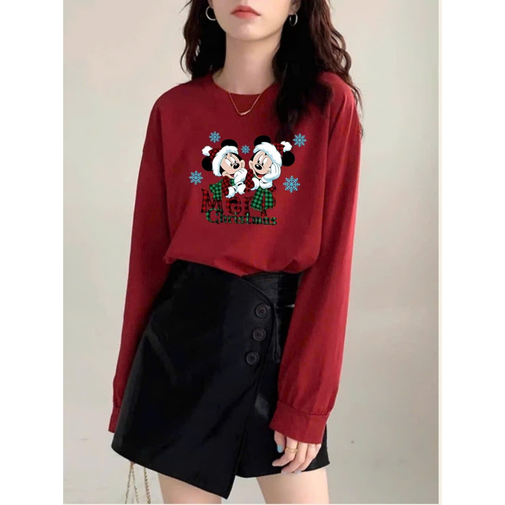Áo thun Nữ tay dài form rộng bo tay in hình Giáng sinh, Noel JULY FASHION, Áo thun nữ dài tay Chất Cotton 4c chính phẩm