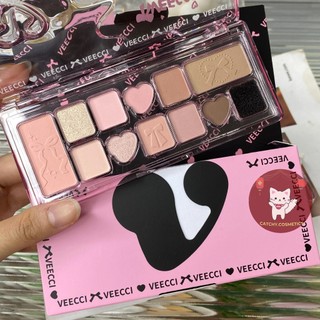 [VEECCI] Bảng Phấn Mắt VEECCI 11 Ô Ballet Nơ Lụa Hồng Đen, Có Kèm Mút Vệ Sinh Cọ Tiện Lợi, Đa Năng