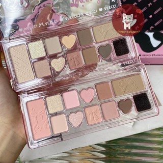 [VEECCI] Bảng Phấn Mắt VEECCI 11 Ô Ballet Nơ Lụa Hồng Đen, Có Kèm Mút Vệ Sinh Cọ Tiện Lợi, Đa Năng